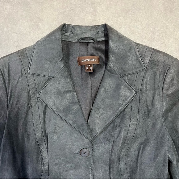 DANIER LEATHER Suede Jacket Blazer. Small. Grey. Classic. Business - Picture 2 of 7